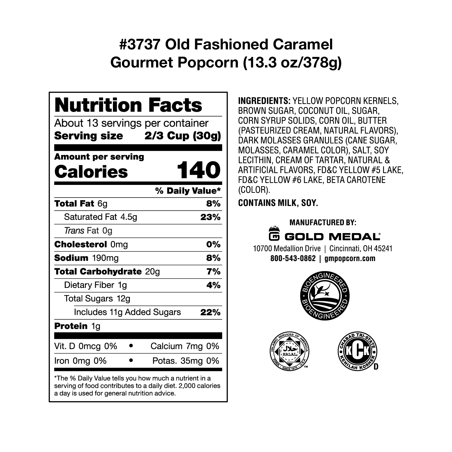 Gold Medal 2427 PrePackaged 3.5oz Caramel Corn Bags 48/CS